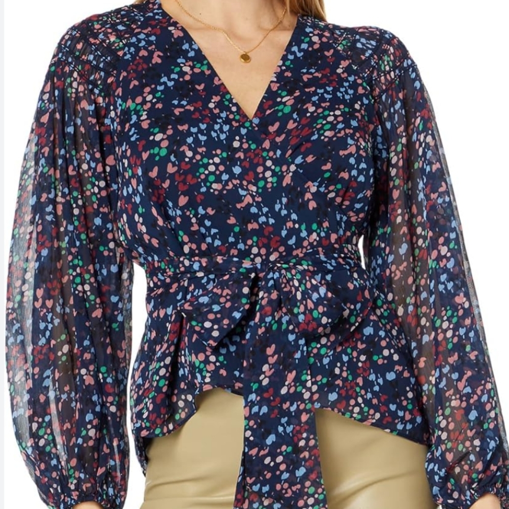 Ted Baker Tariaa Smocked Wrap Top with Blouson Sleeves...size 3